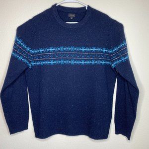 J Crew Mens Size L Merino Wool Crew Long Sleeve Blue Nordic Fair Isle Sweater
